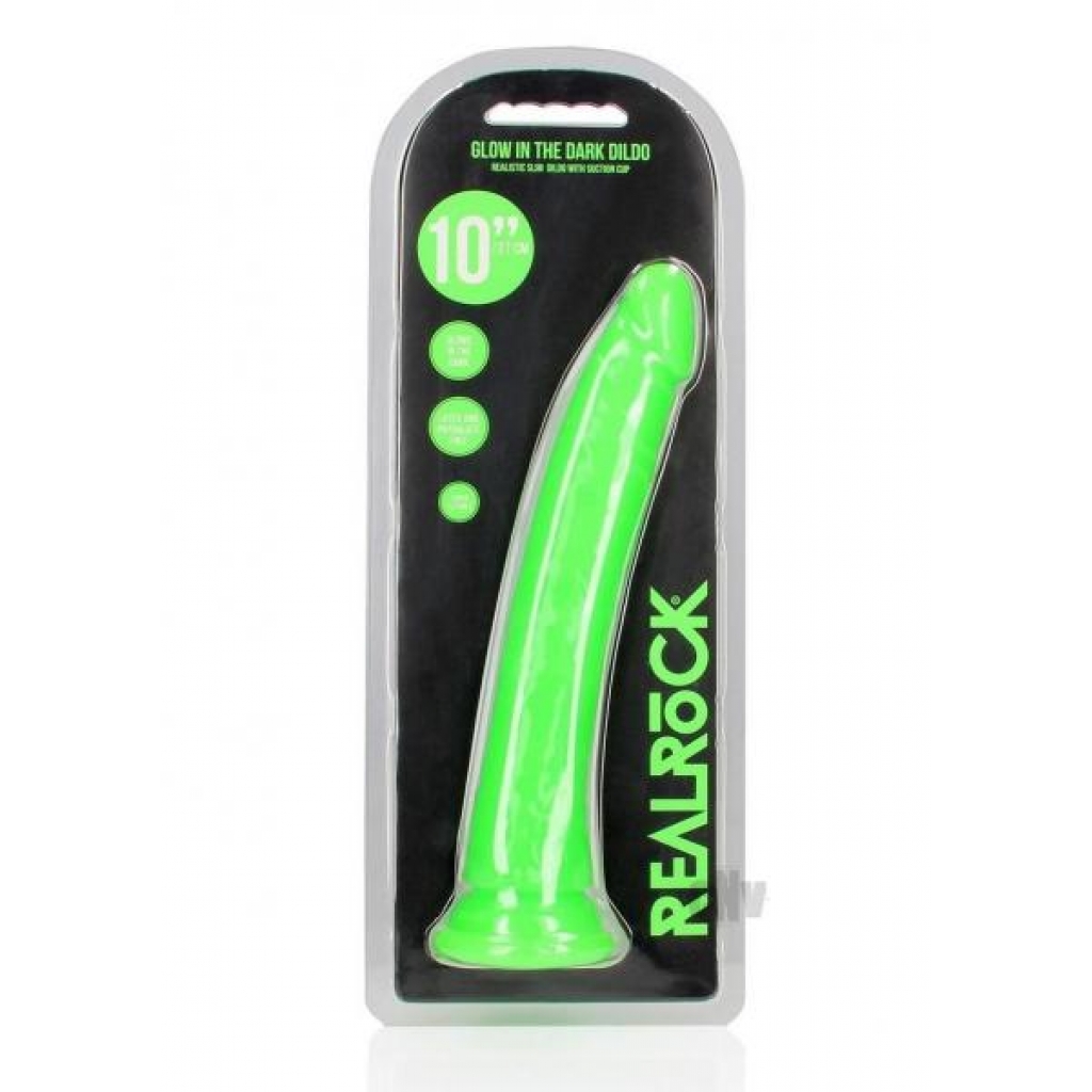 Realrock Slim Dildo 10 Inch - Glow in the Dark Green