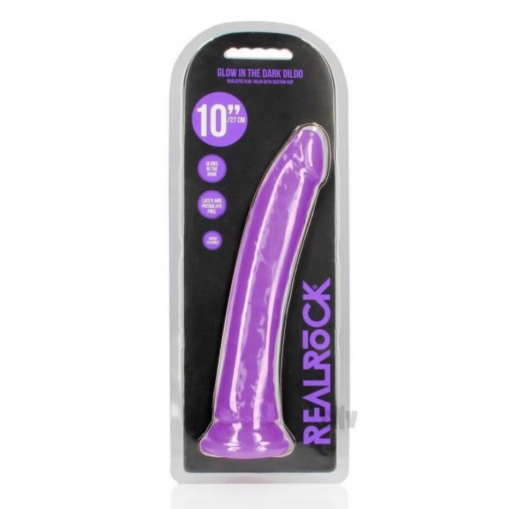 Realrock Slim Dildo 10 Gitd Purple - Glow in the Dark Delight