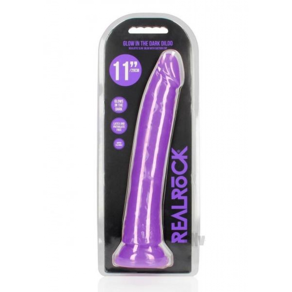 Realrock Glow in the Dark Slim Dildo - 11 Inches - Purple