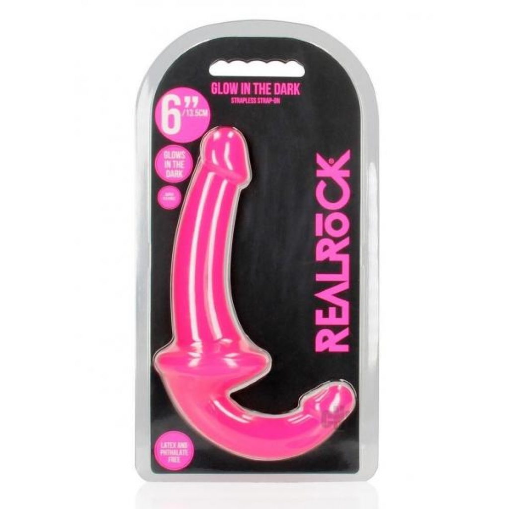 Realrock Strapless GITD Dildo - 6 Inch Pink