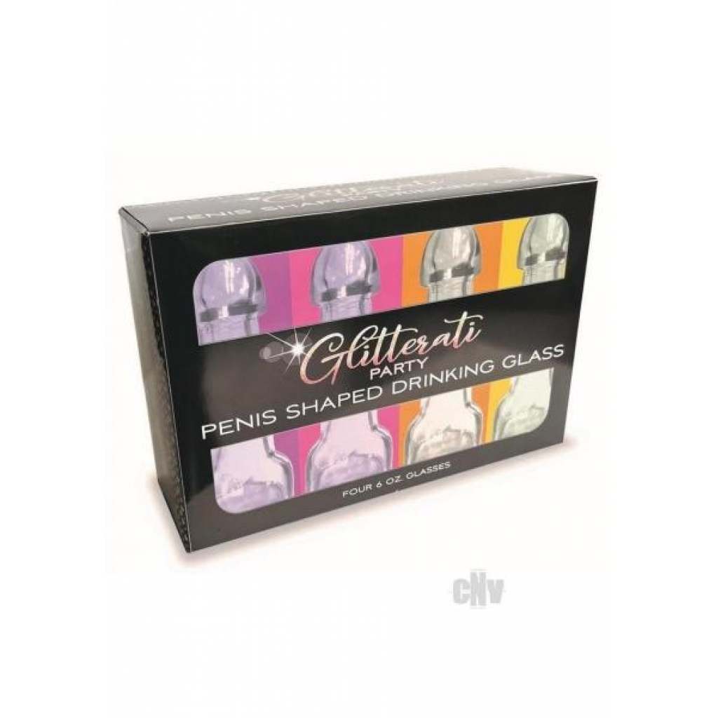 Glitterati Penis Drinking Glass 6oz 4pk - Little Genie Productions Llc.