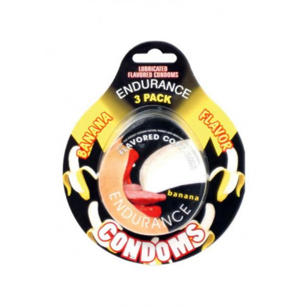 Lubricated Flavored Endurance Condoms 3 Per Pack Banana - Hott Products