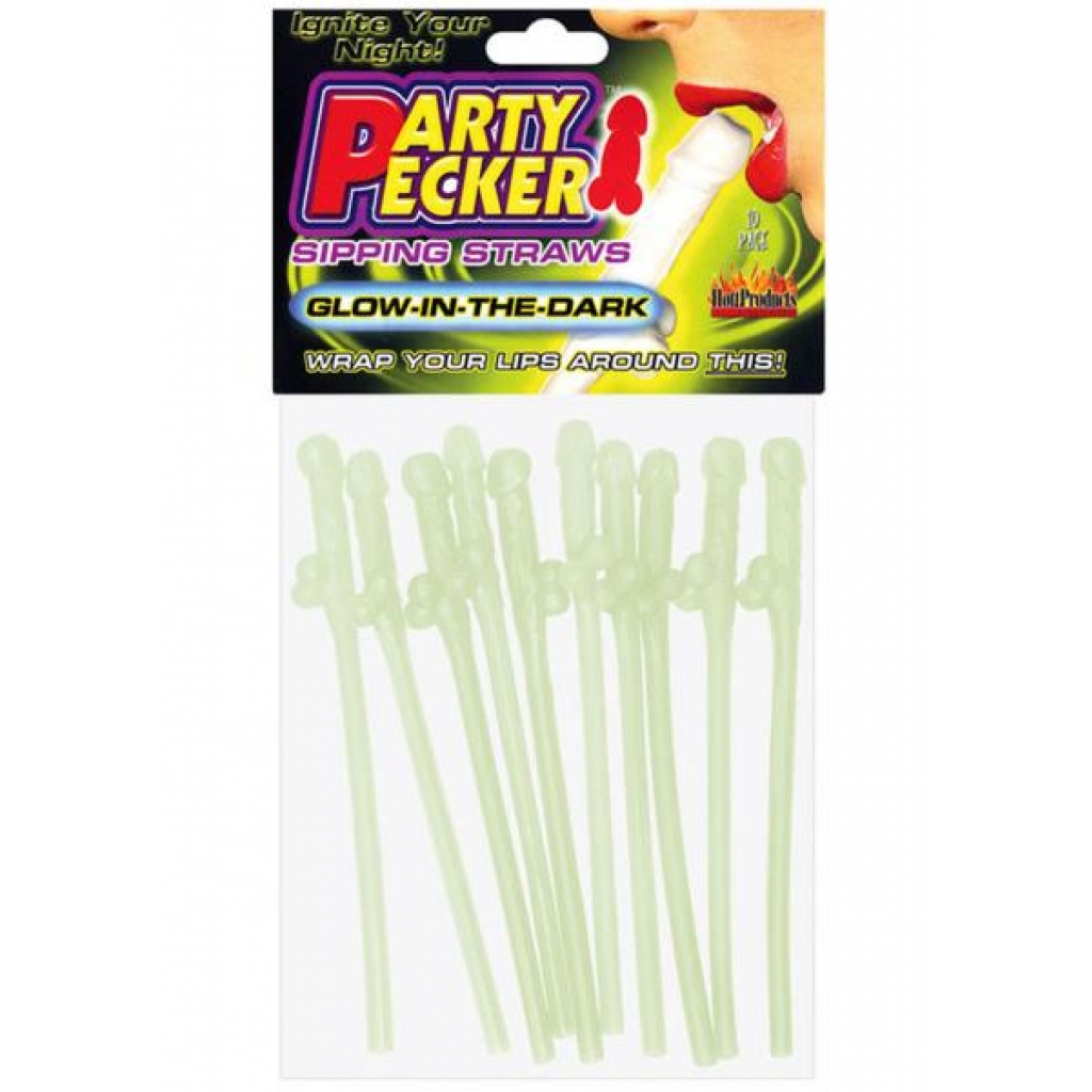 Party Pecker Sipping Straws Glow In The Dark 10 Pack - Hott Products