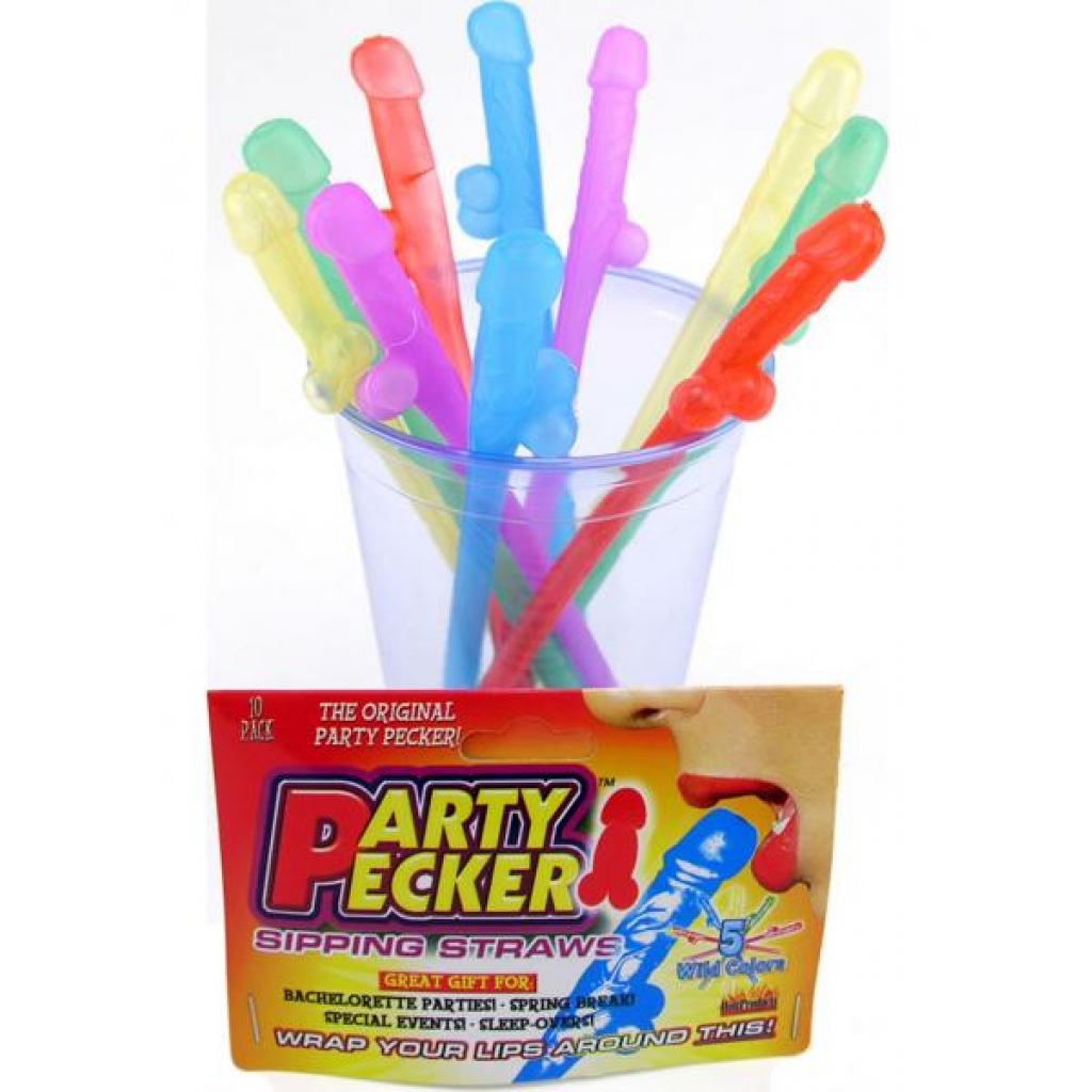 Party Pecker Sipping Straws Assorted Colors 10 Per Pack - Hott Products