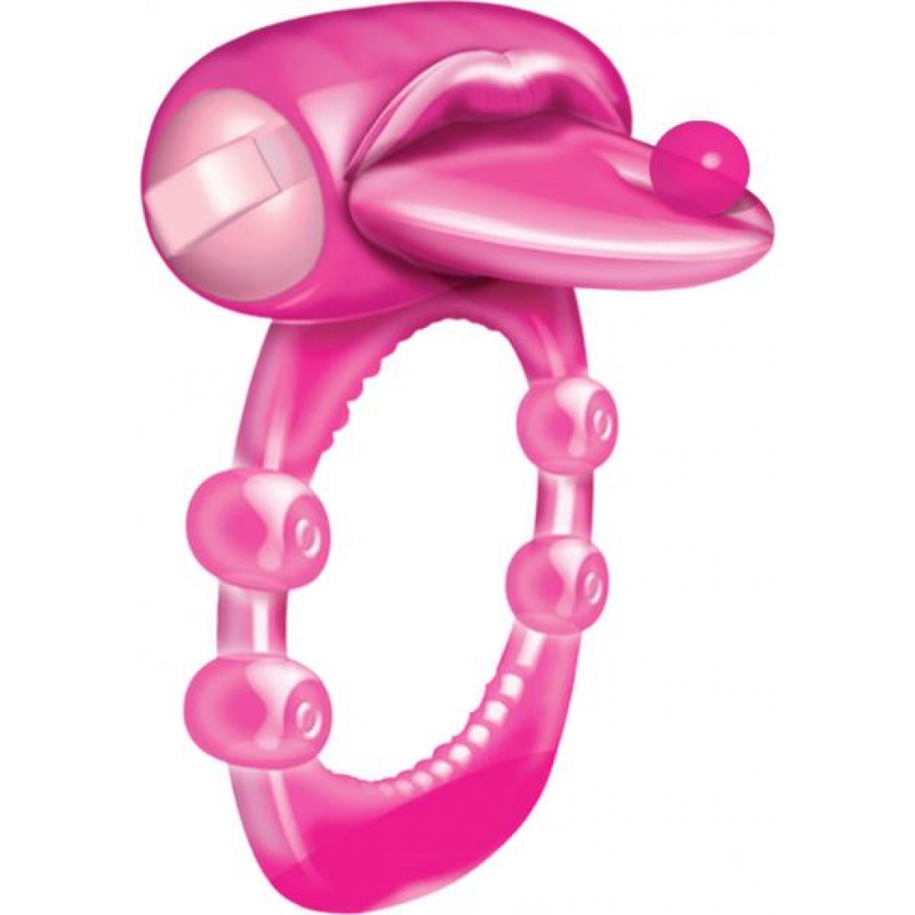 Pierced Tongue Vibrating Silicone Cock Ring Waterproof Magenta - Hott Products