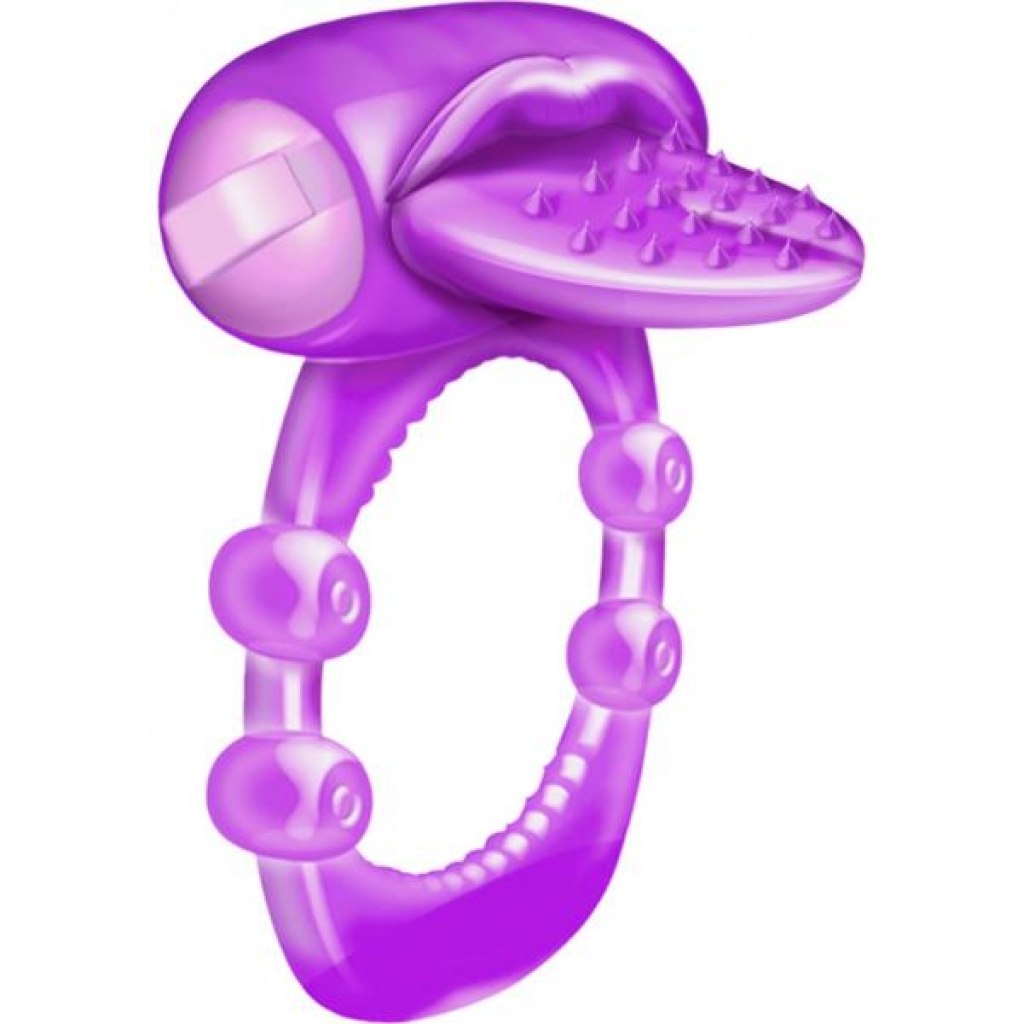 Nubbie Tongue Vibrating Silicone Cock Ring Waterproof Purple - Hott Products