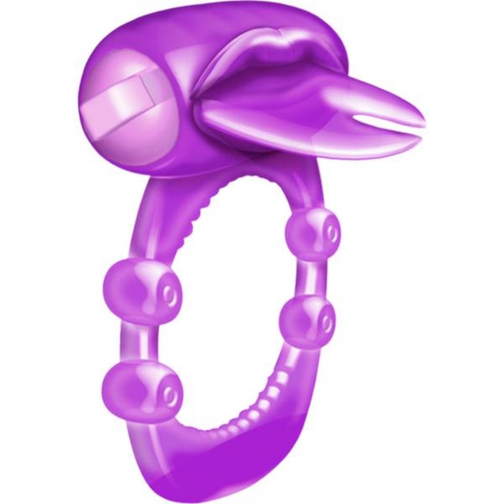 Forked Tongue Vibrating Silicone Cock Ring Waterproof Purple - Hott Products