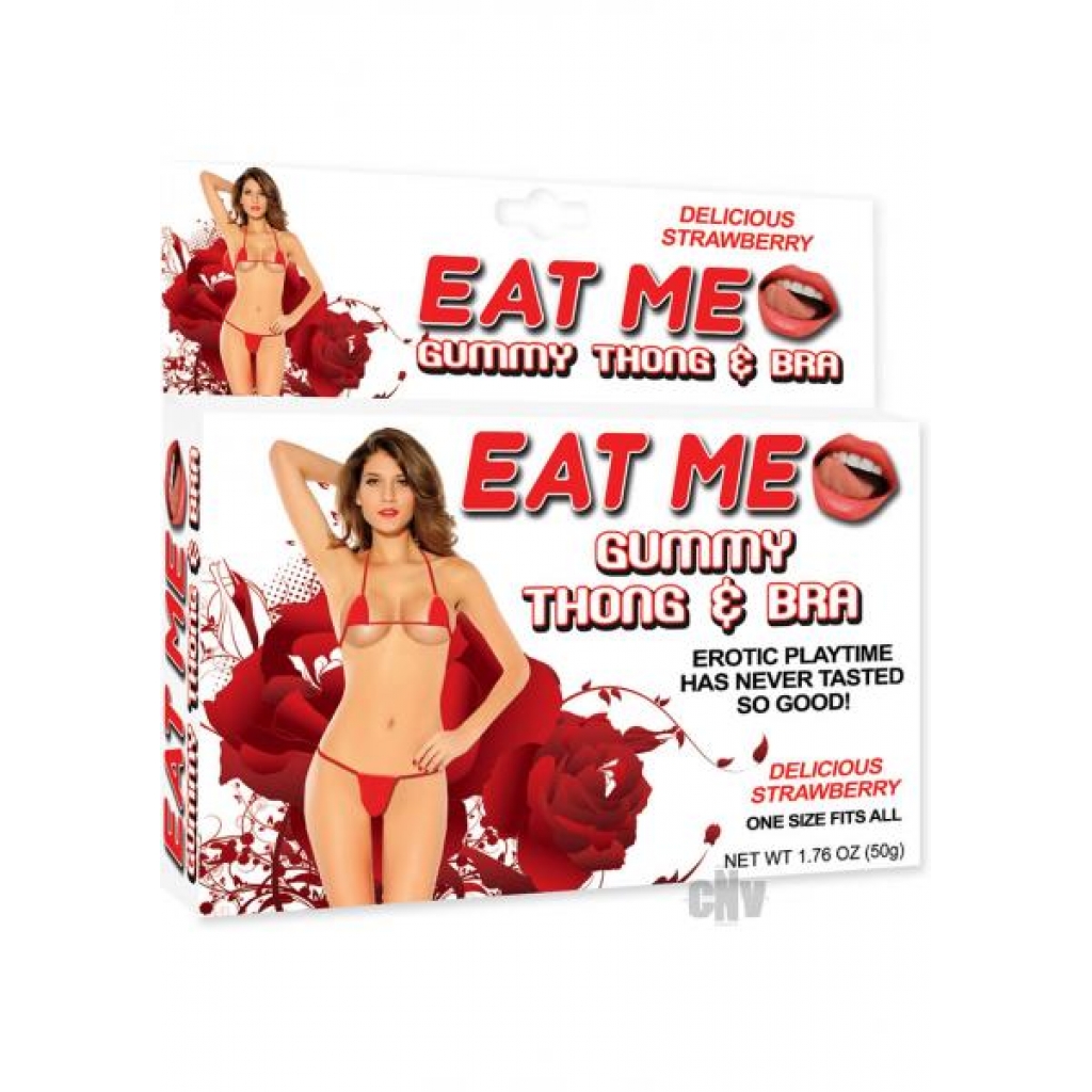 Eat Me Gummy Thong And Bra Strawberry - Hott Products