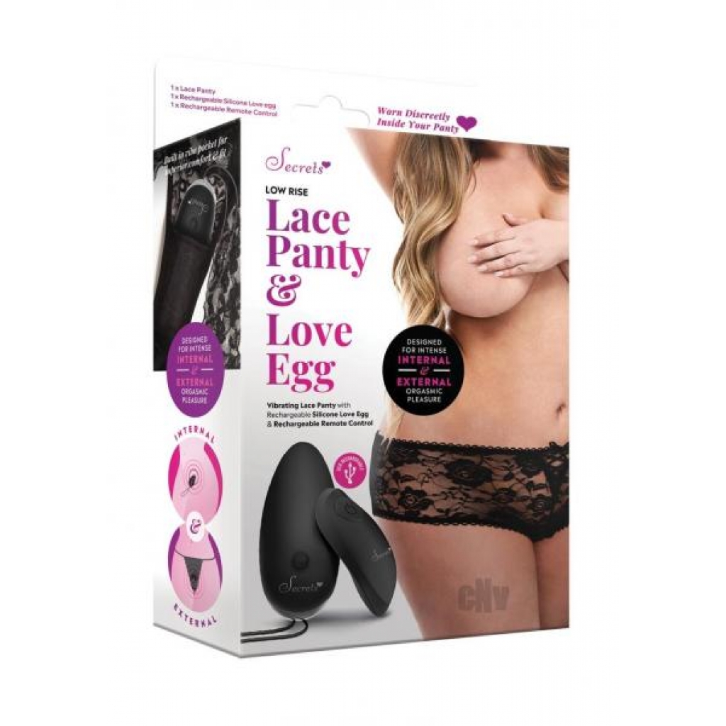 Secret Low Rise Lace Panty with Love Egg - Black