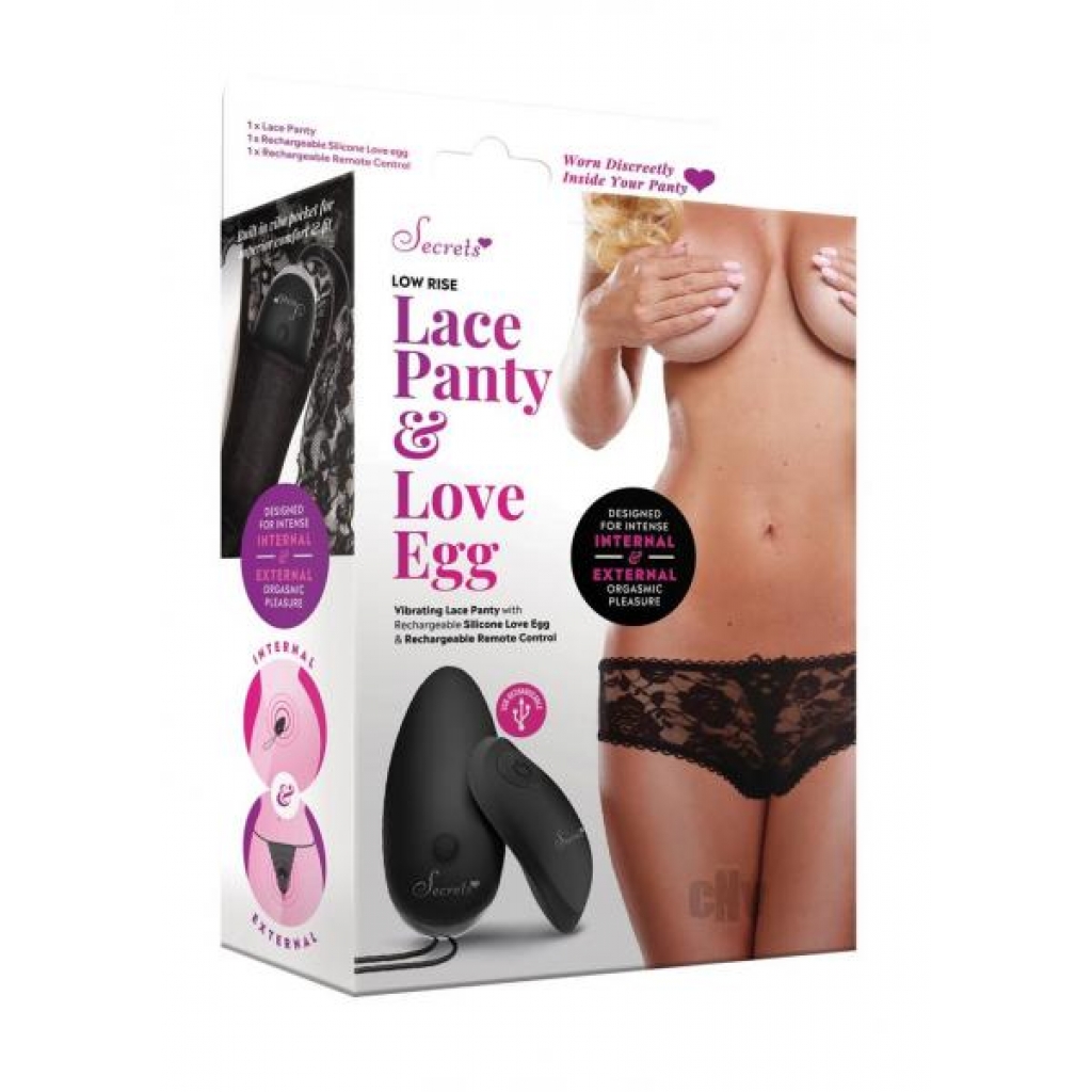 Secrets Low Rise Lace Panty with Remote-Controlled Love Egg - Black