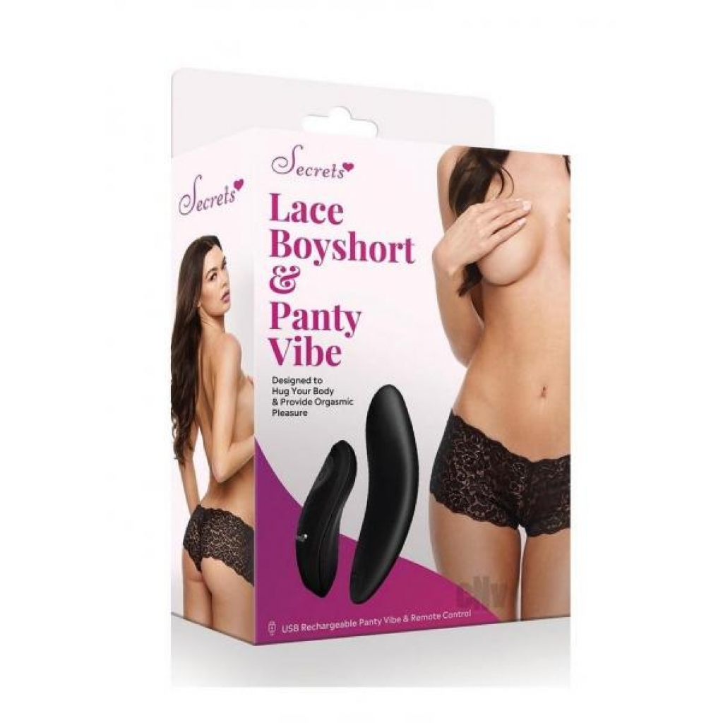 Remote-Controlled Lace Boyshort with Panty Vibe in Black