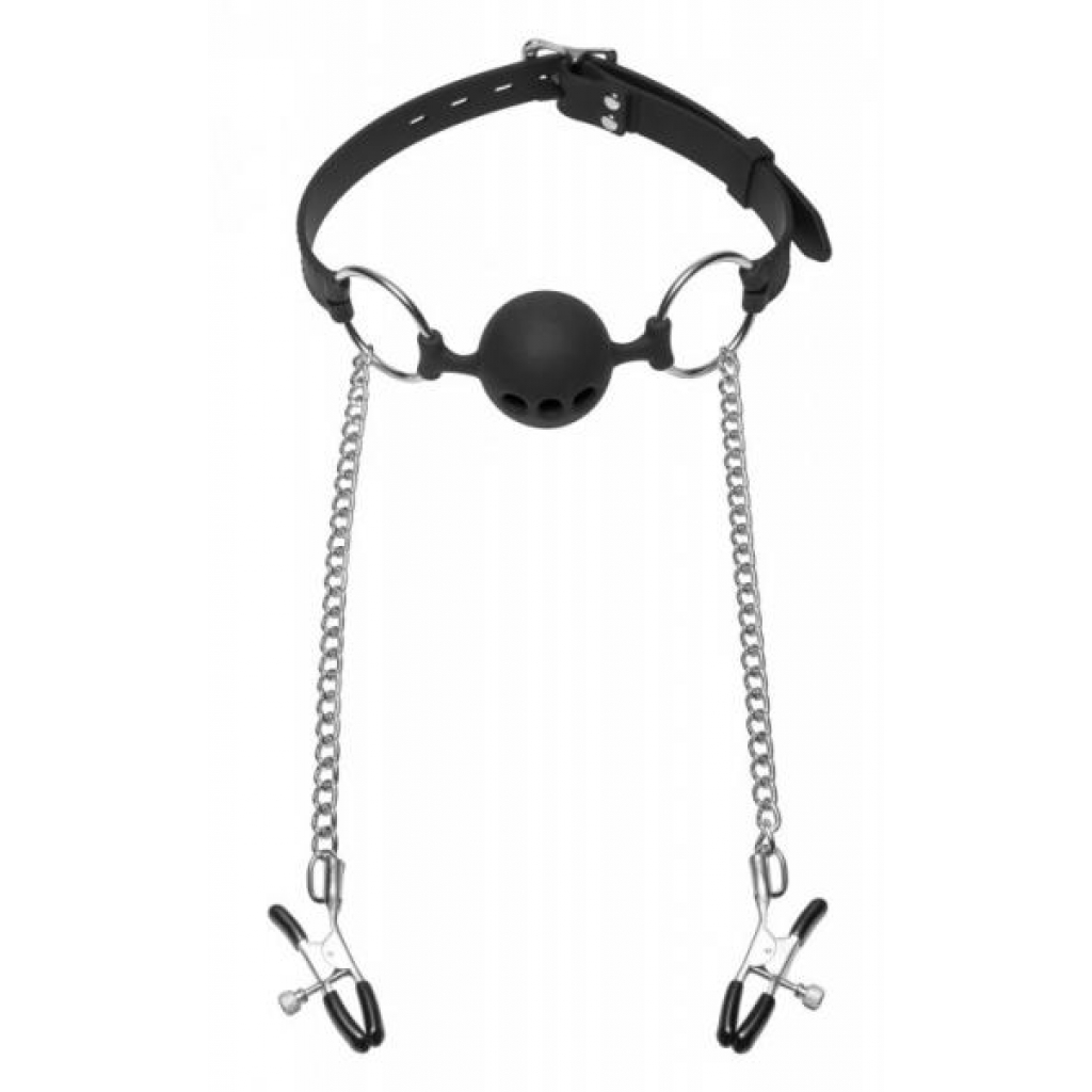 Breathable Ball Gag with Nipple Clamps