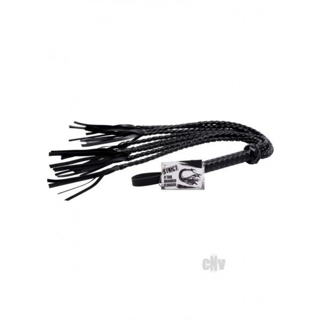 8 Tail Braided Flogger - Black Leather