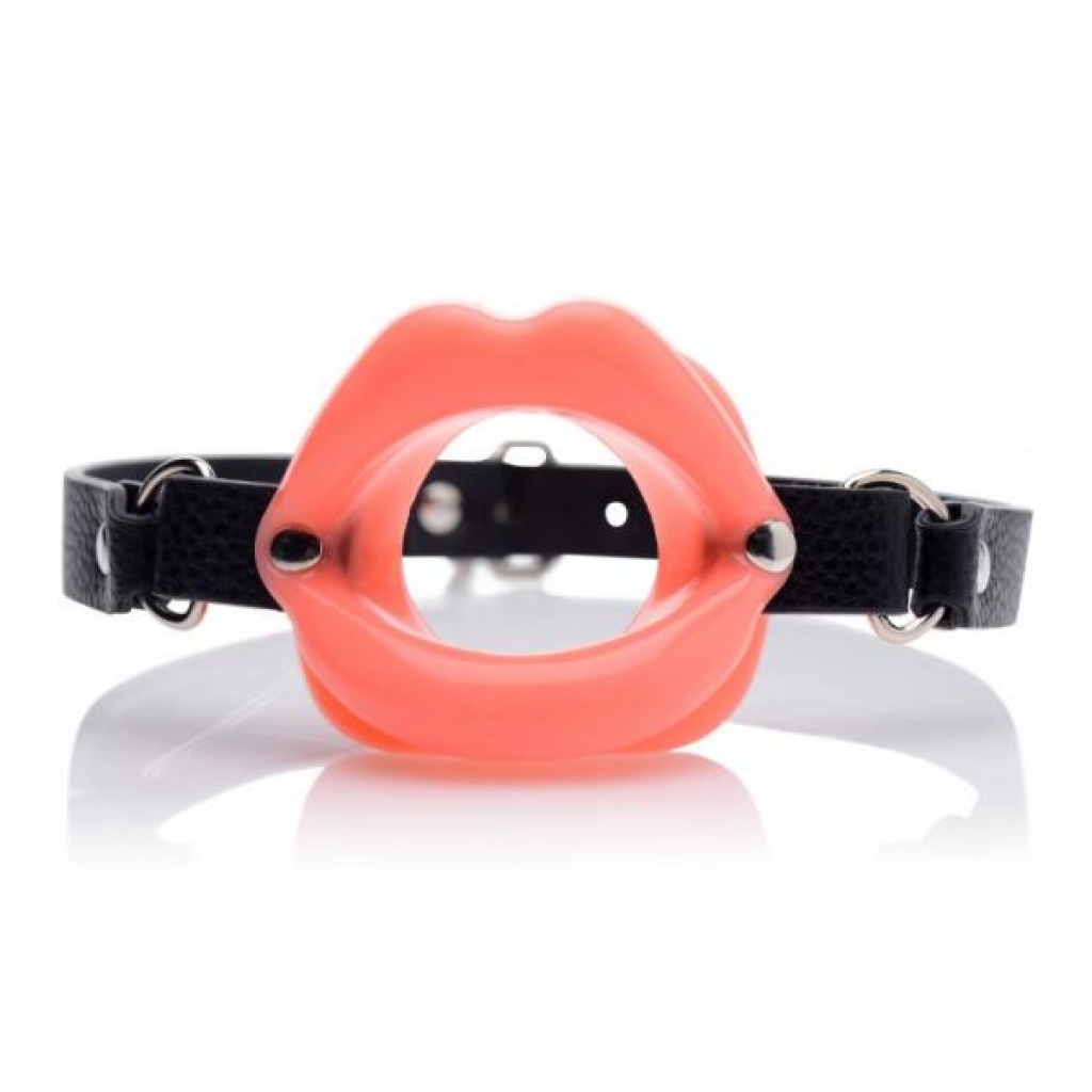 Sissy Mouth Gag - Pink Silicone Lips Black Strap