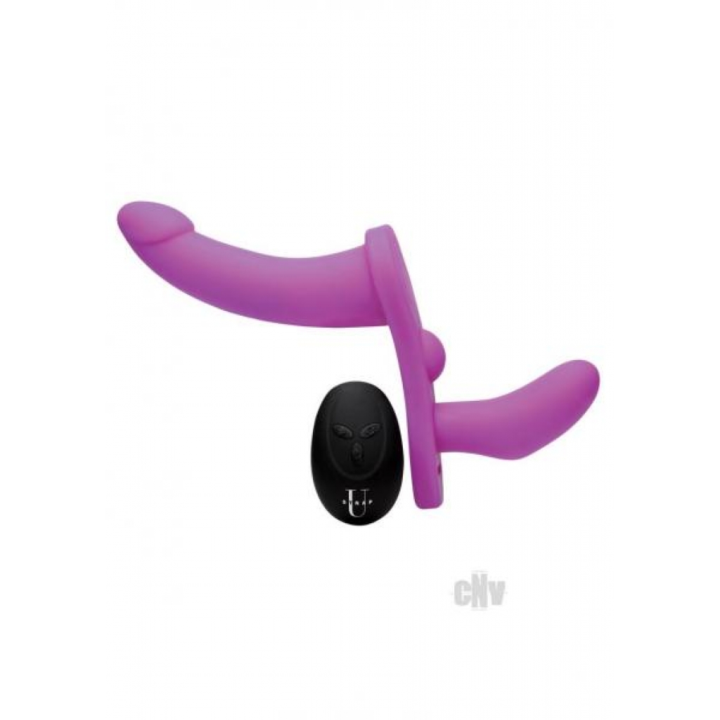 Double Take 10X Double Penetration Vibrating Strap-On Harness Purple - Xr Brands