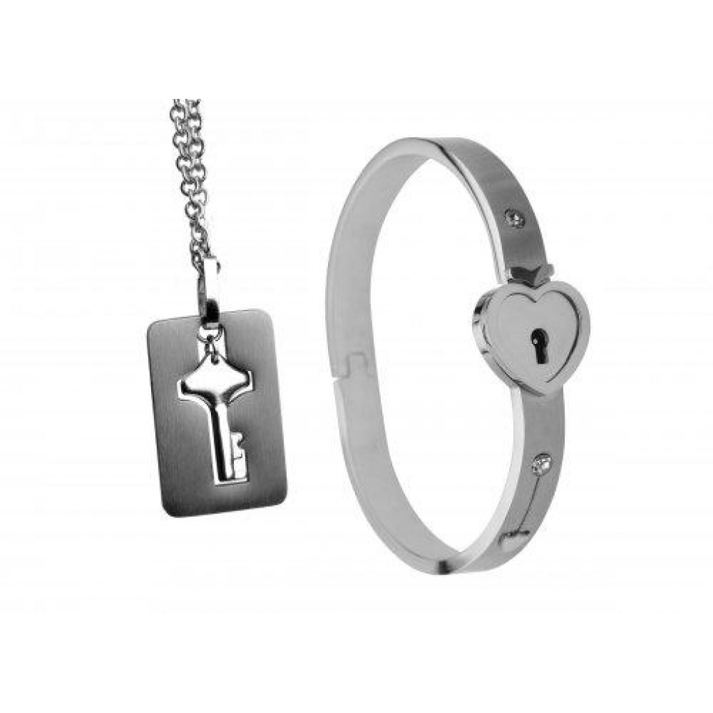 Cuffed Locking Bracelet & Key Necklace - Tungsten Steel