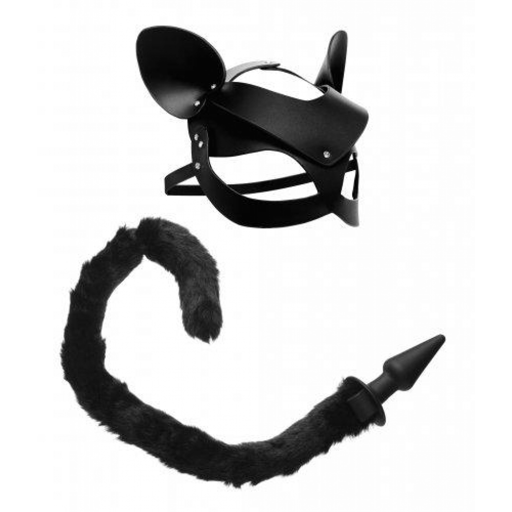 Cat Tail Anal Plug, Mask And Tail Kit Black - Xr Brands