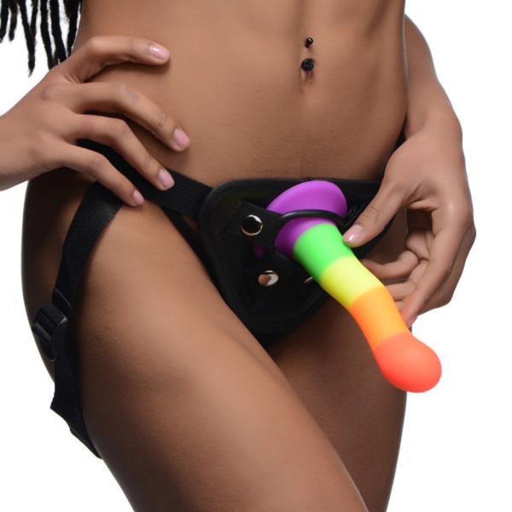 Proud Rainbow Silicone Dildo With Harness - Xr Brands