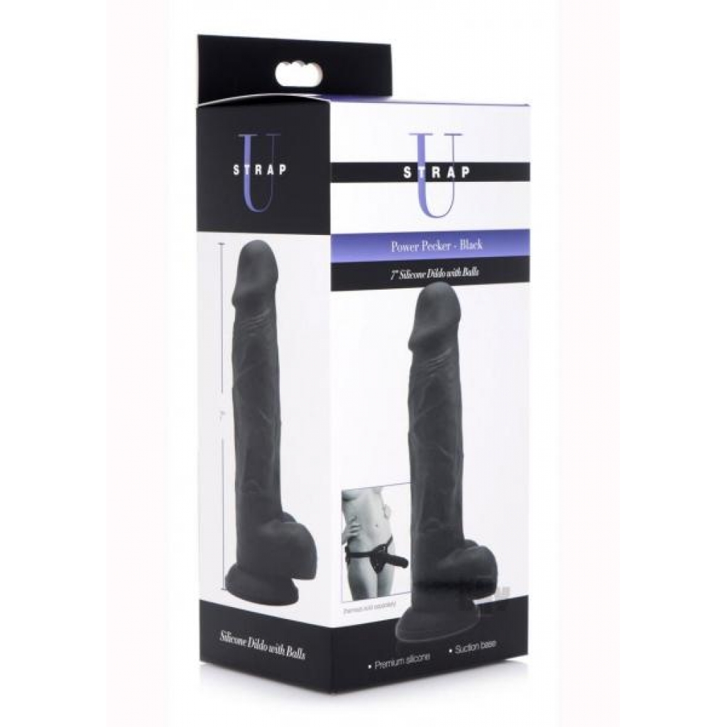 Strap U Silicone Dildo W/balls Black - Xr Llc