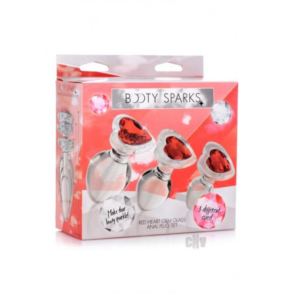 Booty Spark Red Heart Gem Glass Plug Set - Xr Llc