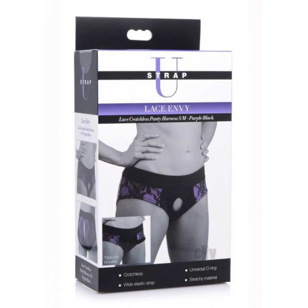 Strap U Lace Envy Crotchless S/m Purple - Xr Llc