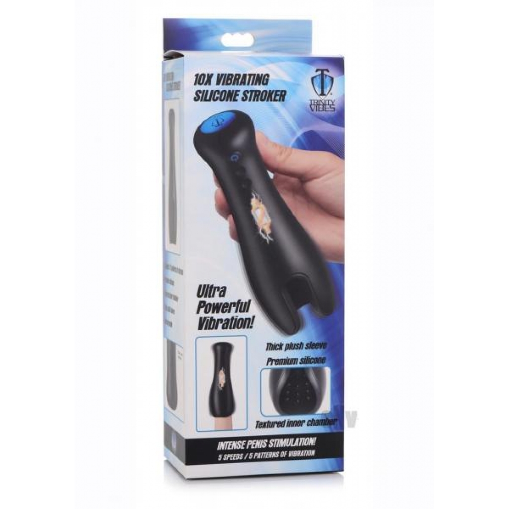 T4m 10x Vibrating Silicone Stroker Black - Xr Llc