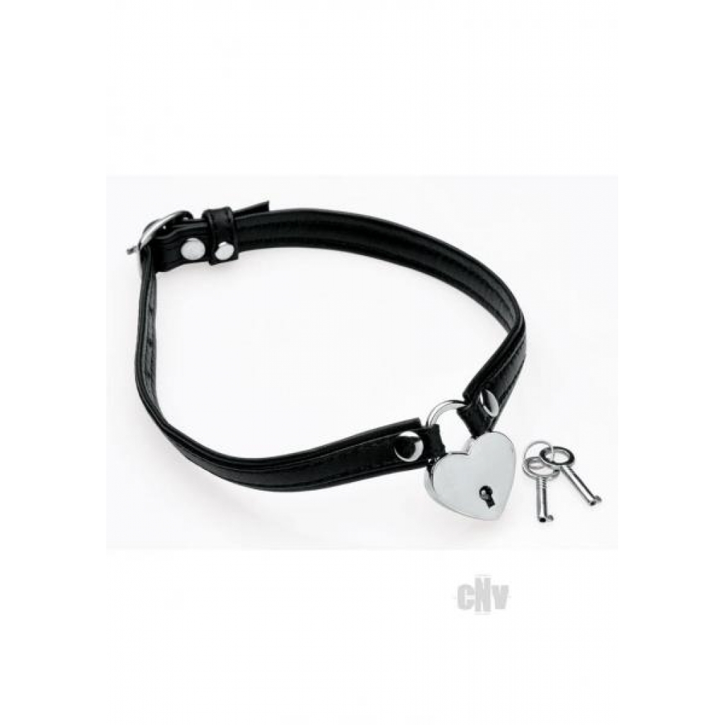 Ms Heart Lock Choker with Key - Black