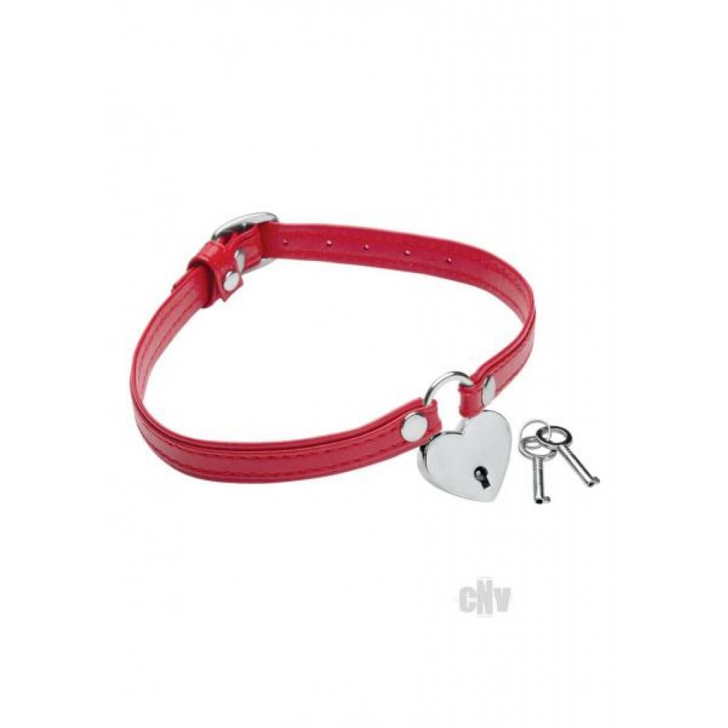 Ms Heart Lock Choker W/key Red - Xr Brands