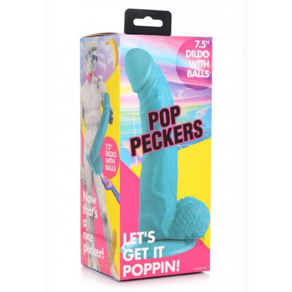 Pop Peckers Dildo W/balls 7.5 Blue - Xr Llc