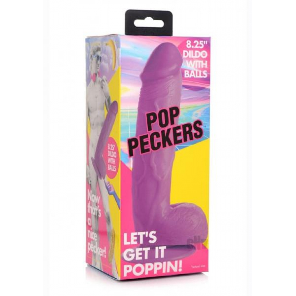 Pop Peckers Dildo with Balls - 8.25 inch Purple