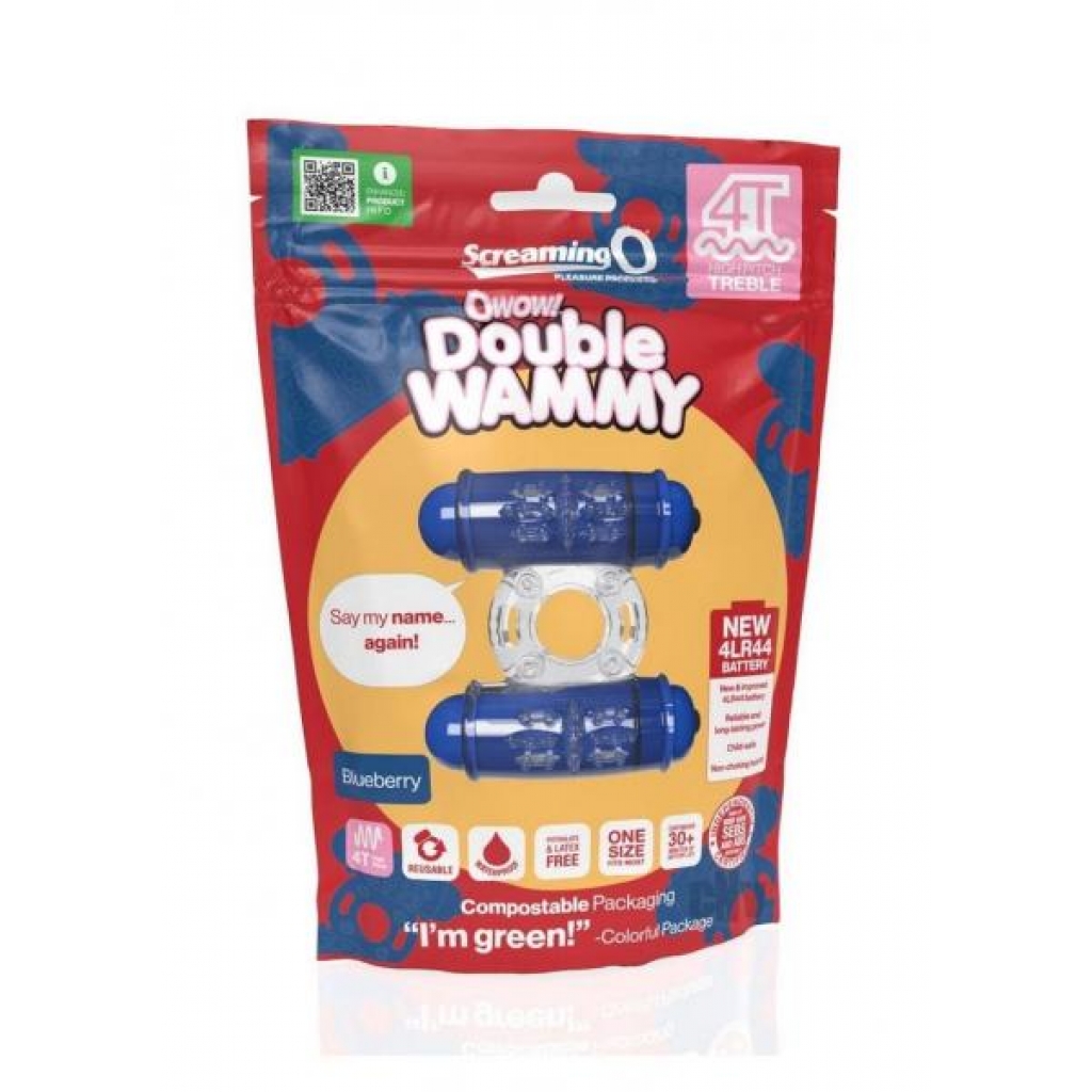 4T Double Wammy Vibrating Ring - Blueberry