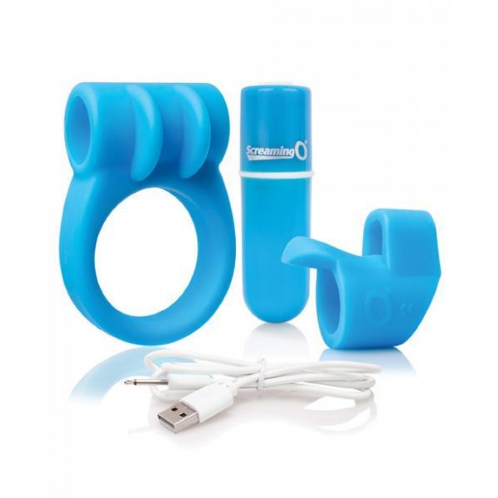 Screaming O Charged Combo Kit #1 C Ring & Finger Sleeve Blue - Screaming O