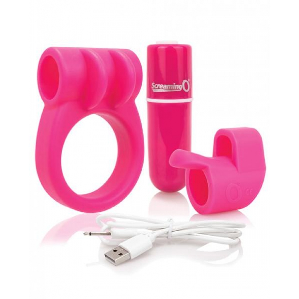 Charged Combo Kit 1 Cock Ring & Finger Sleeve Pink - Screaming O