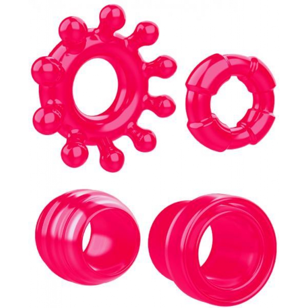 Ring The Alarm Red Cock Ring Set 4 Pack - Evolved Novelties