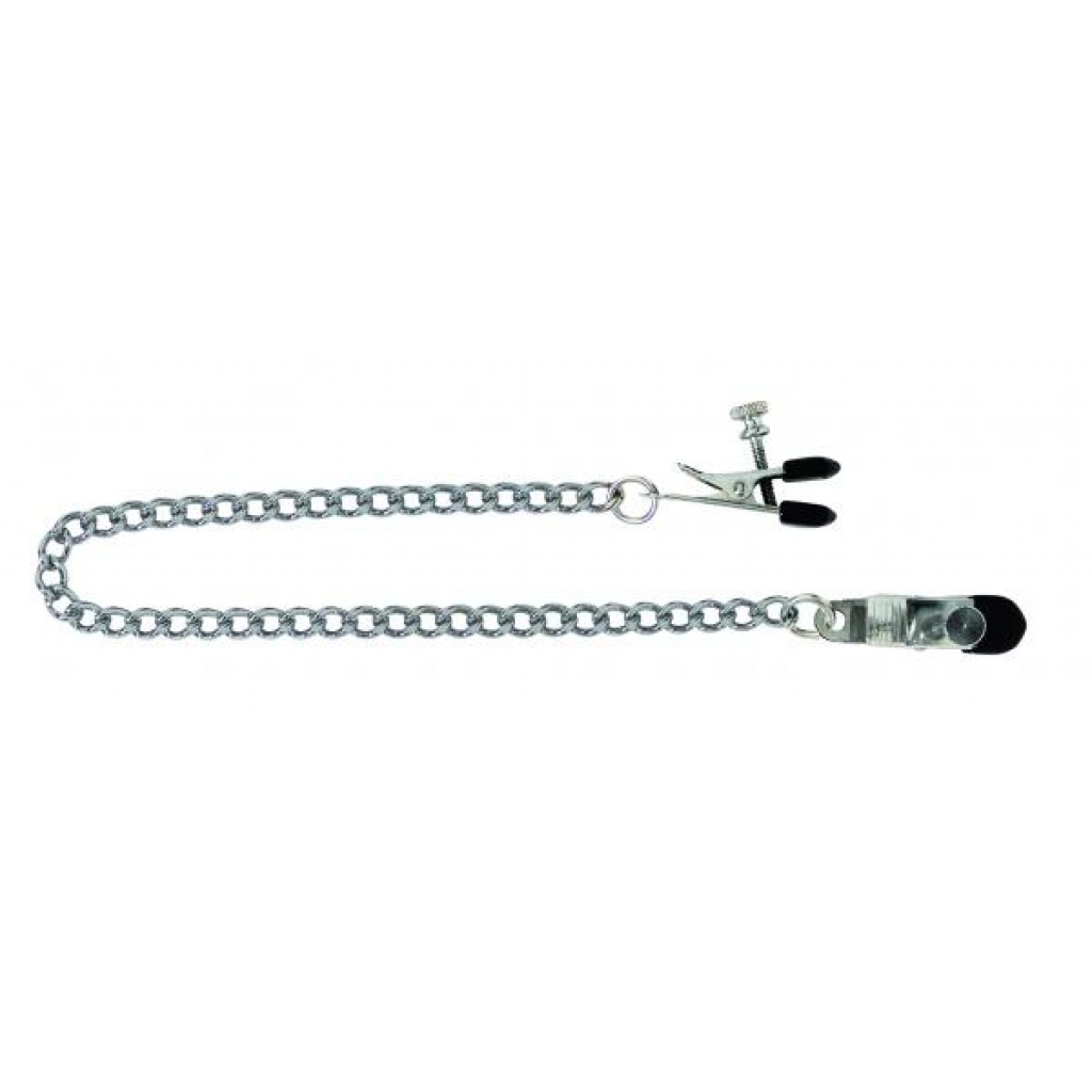 Adjustable Broad Tip Nipple Clamps with Link Chain - Silver