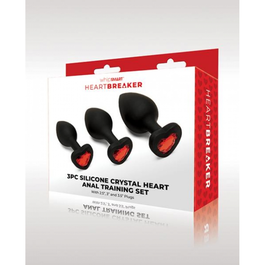 Whipsmart Heartbreaker 3 Pc Crystal Heart Anal Training Set - Black/Red