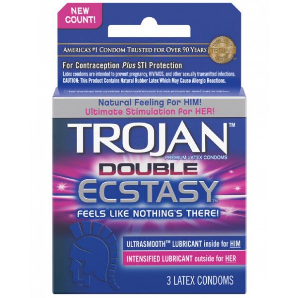 Trojan Double Ecstasy Condom - Box of 3 for Ultimate Pleasure