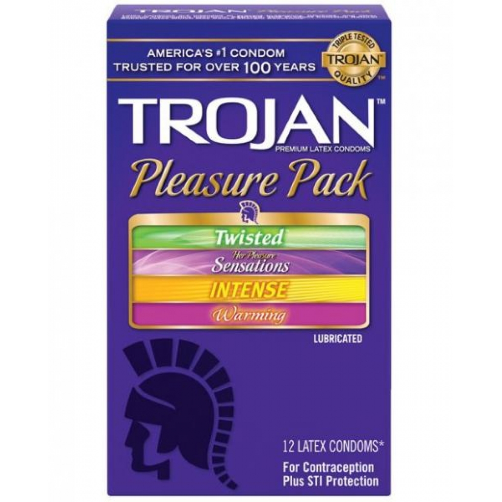 Trojan Pleasure Pack - 12 Assorted Latex Condoms