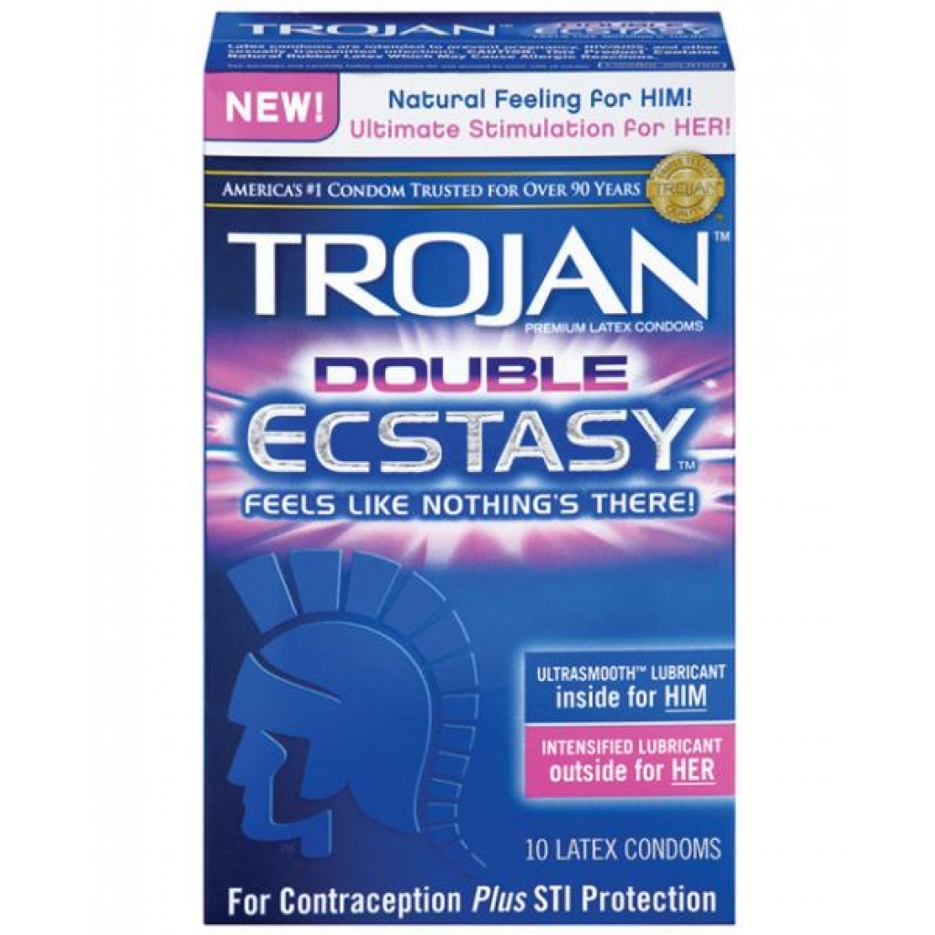 Trojan Double Ecstasy Latex Condoms Box - 10 Count