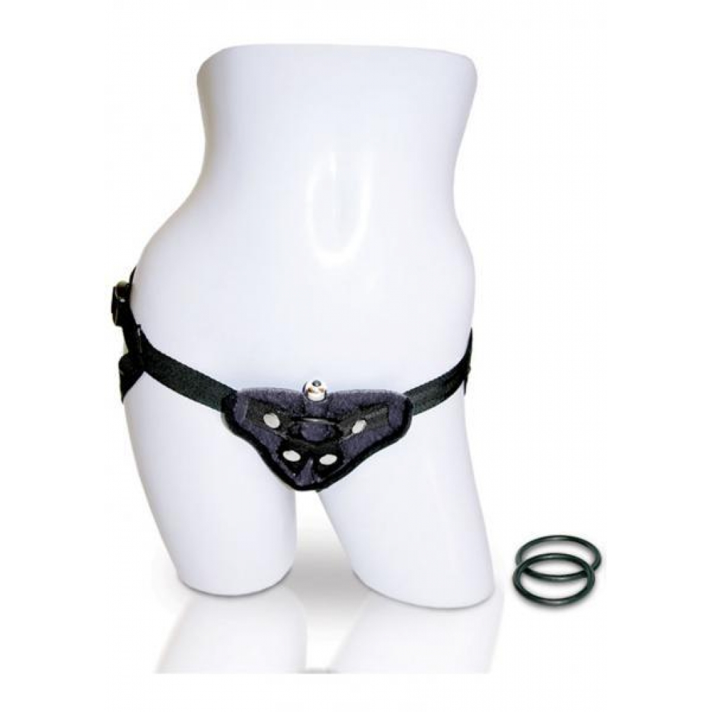 Vibrating Velvet Strap-On Harness - Black