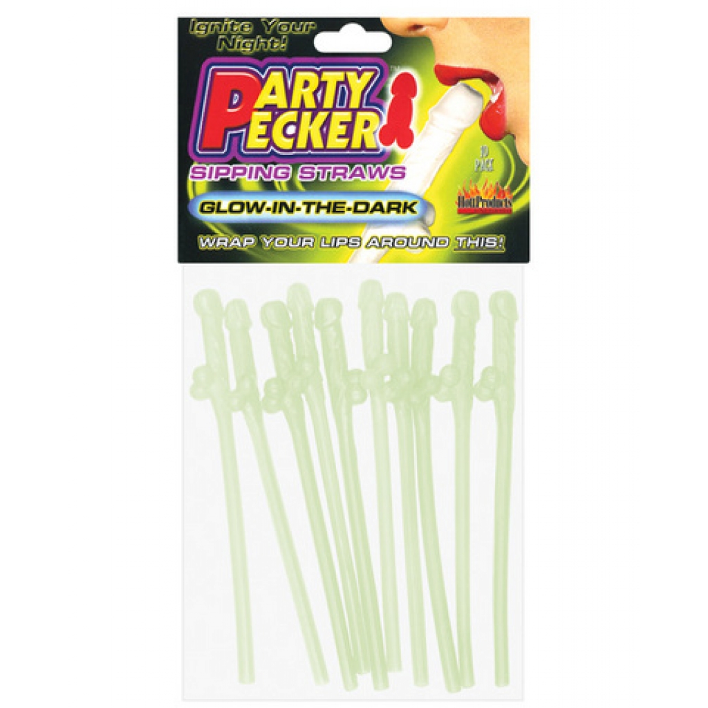 Glow-in-the-Dark Party Pecker Sipping Straws - 10 Pack