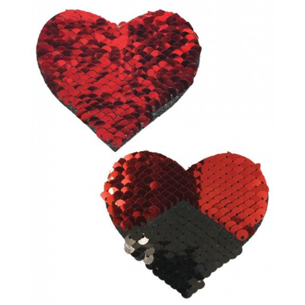 Pastease Double Sequin Hearts - Red Black Pasties O/S