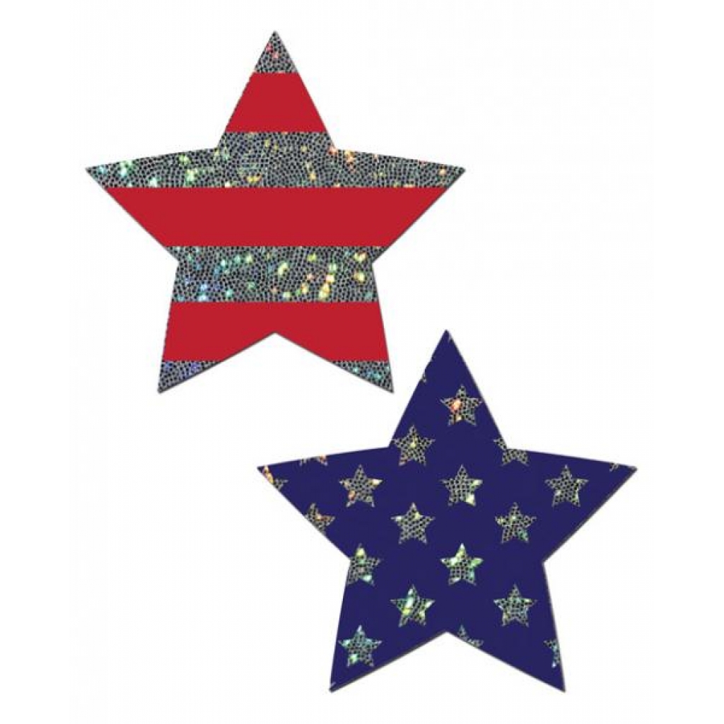 Pastease Glitter Patriotic Star Nipple Pasties - Red/Blue