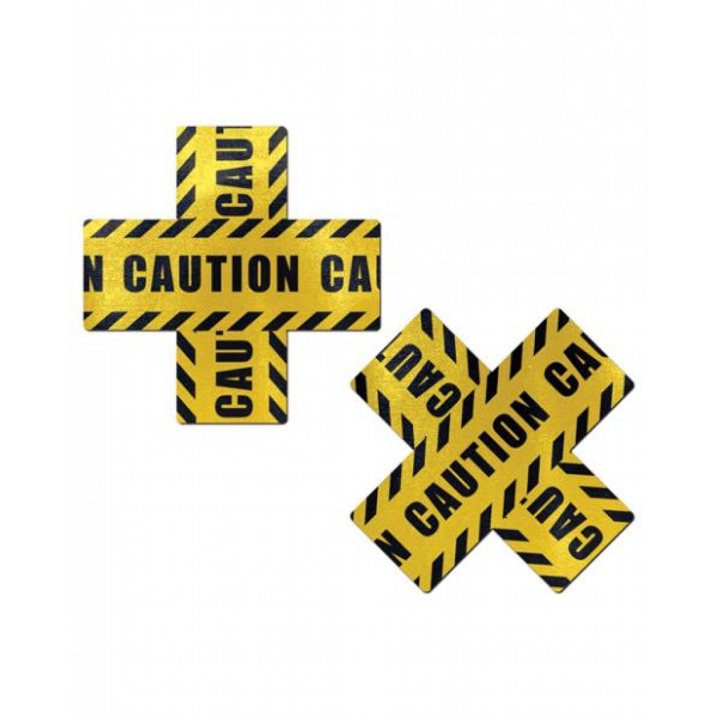 Pastease Caution Cross X - Black Yellow Pasties O/S