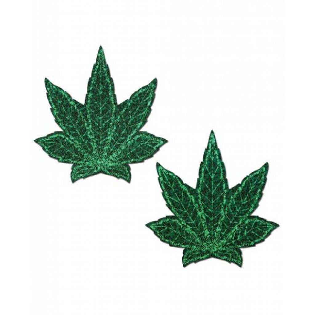 Pastease Glitter Marijuana Leaf Green Pasties - O/S