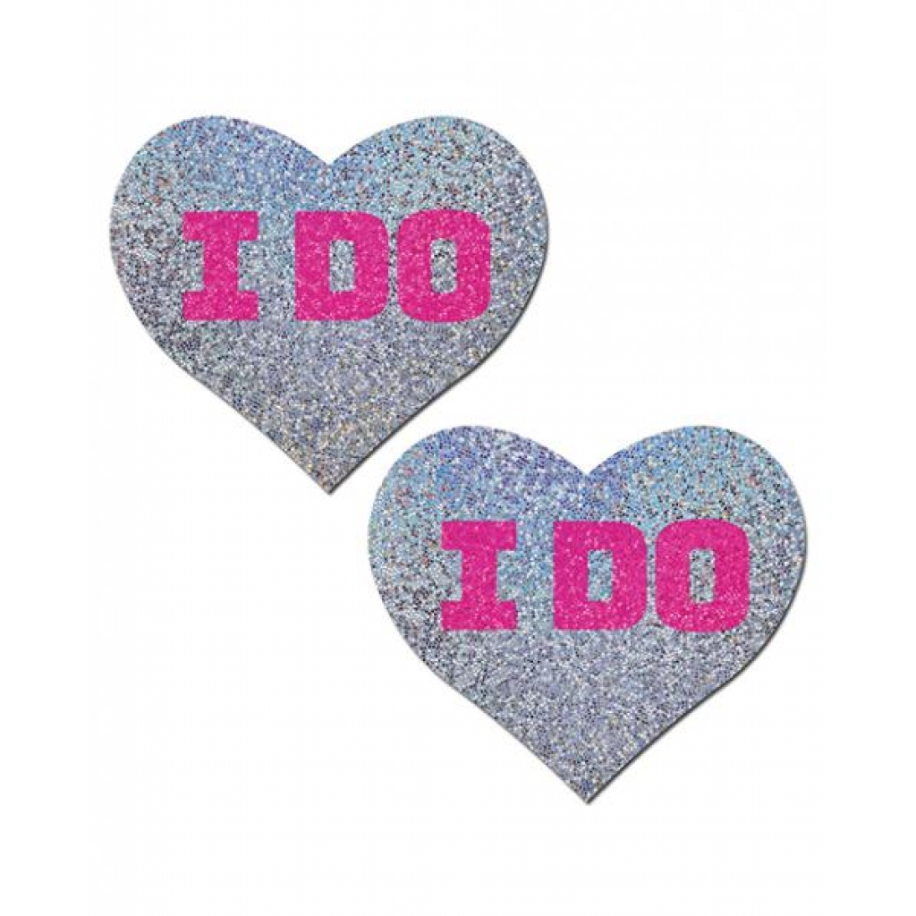 Pastease Bridal 'I Do' Hearts Pasties - Silver O/S