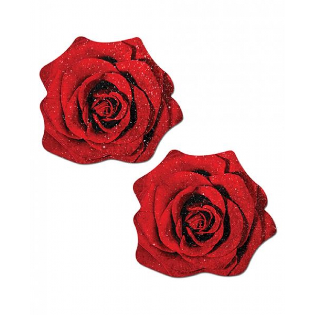 Pastease Glitter Velvet Blooming Rose Nipple Pasties - Red O/S