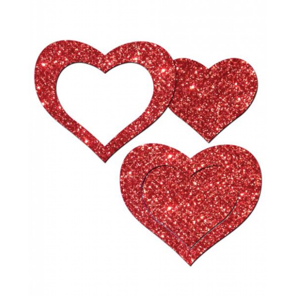 Playful Glitter Peek-A-Boo Hearts Pasties - Red