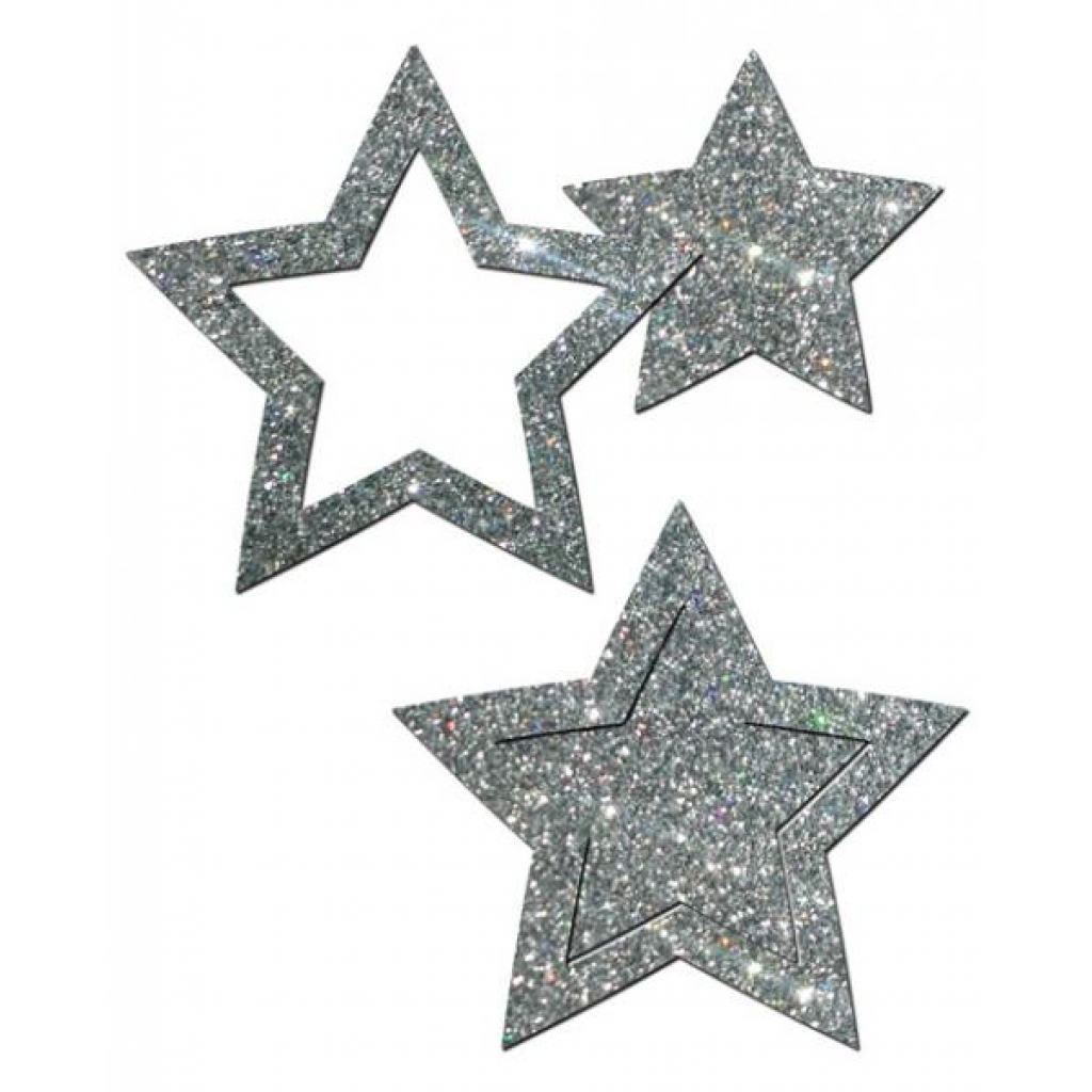 Pastease Glitter Peek A Boob Stars - Silver Pasties