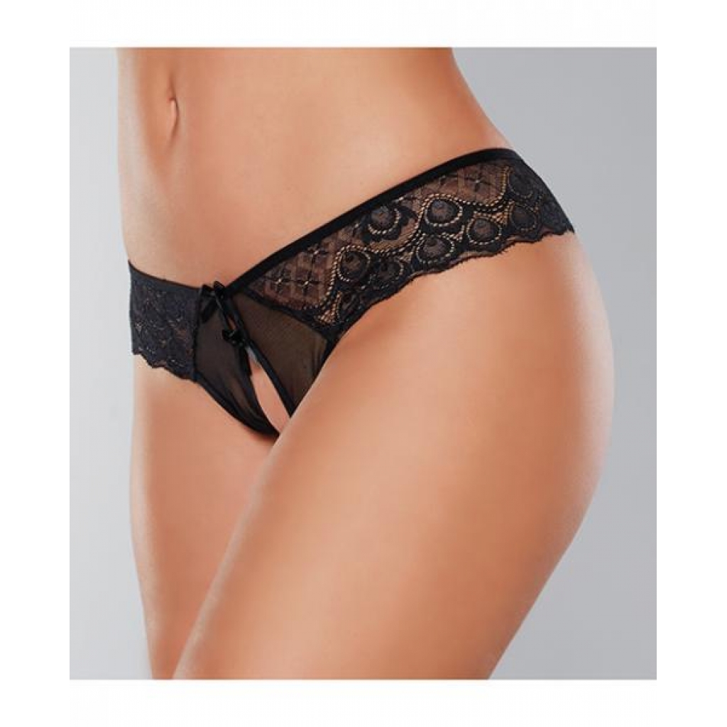 Adore Foreplay Lace & Mesh Front Open Panty Black O/s - Allure Lingerie Lp